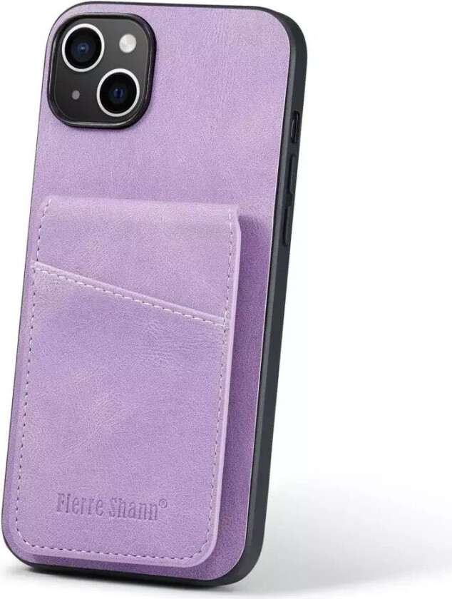 iPhone 14 Skinndekket Plast Deksel med Kortholdere og Stativfunksjon - Lilla