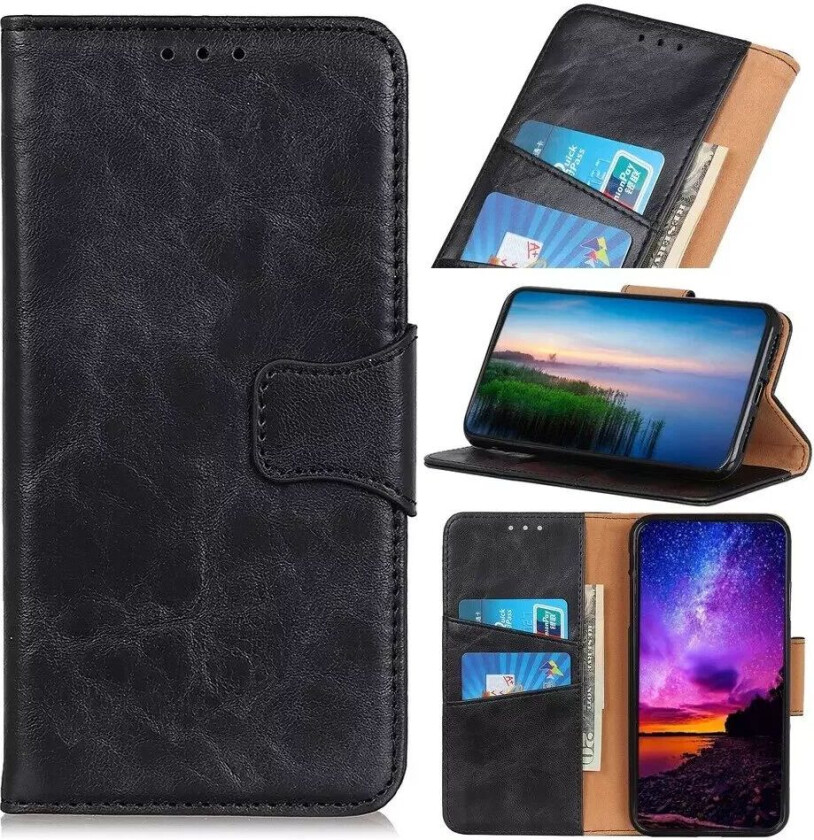 Samsung Galaxy A20s Skinn Flip Deksel med Stativ - Svart