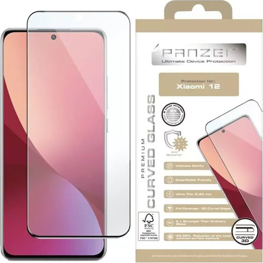 Bilde av PANZER Xiaomi 12 PANZER Premium Full-Fit Glass - Herdet Glass - Svart Kant
