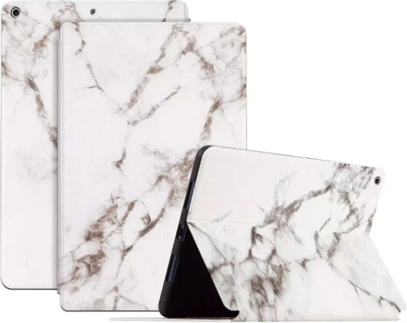 iPad 10.2" (2021 / 2020 / 2019) Tri-Fold Flip Deksel - Marmor - Hvit