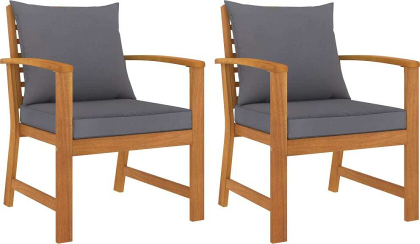 Hagestoler 2 stk med mørkegrå pute heltre akasie