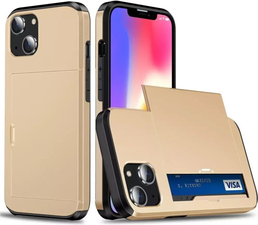 iPhone 15 Drop Proof Deksel m. Lommebok - Gull