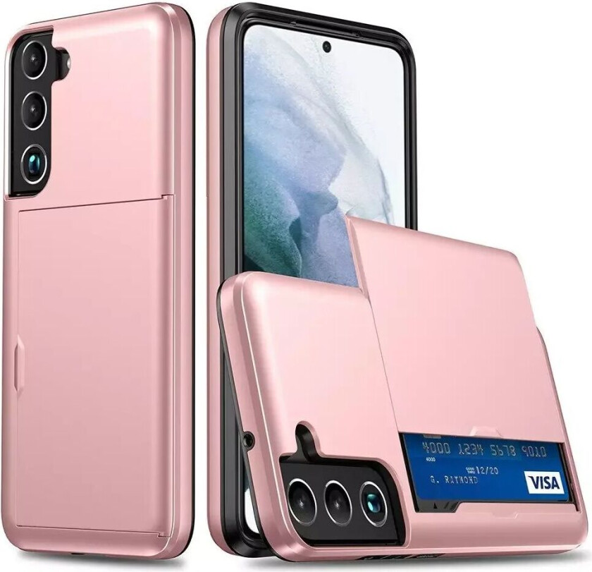 Samsung Galaxy S22 Hybrid Plast Bak Håndverker Deksel med kortholder - Rose Gold