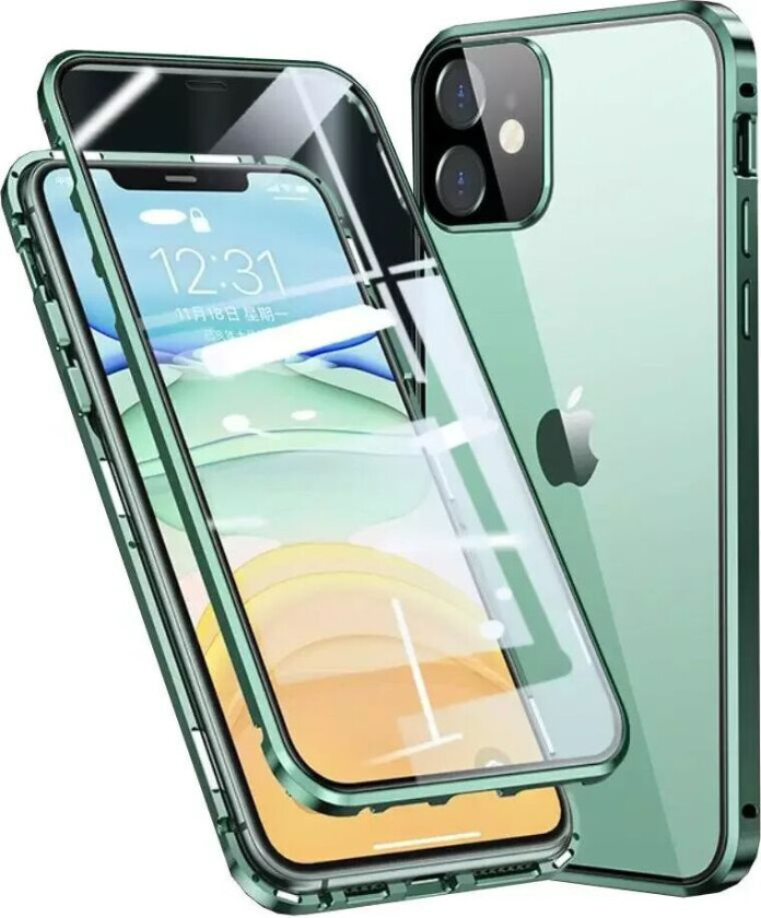 iPhone 11 360⁰ Magnetisk Deksel med Glass Bak og Forside - Grønn