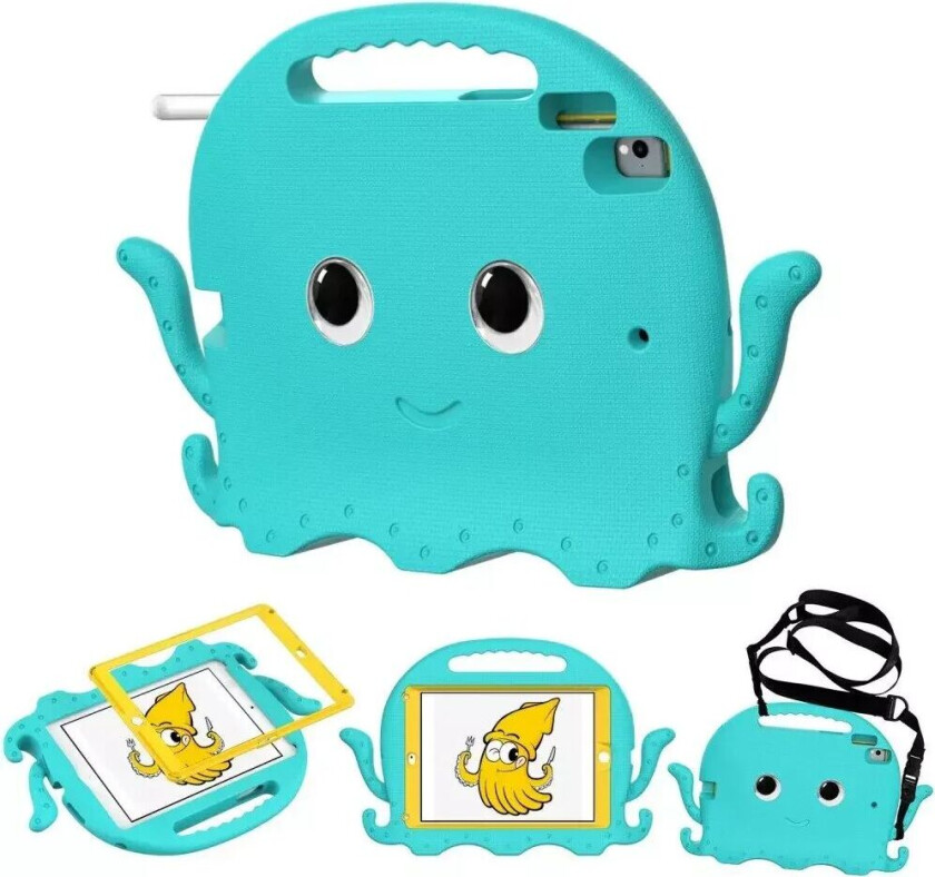iPad (2018) / iPad (2017) / iPad Air 2 / iPad Pro 9.7" EVA Barnedeksel med Skulderstropp - Blekkspruttema - Turkis