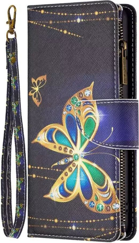 Samsung Galaxy A73 (5G) PU Skinn Flip Deksel Med Lommebok - Gull Sommerfugl