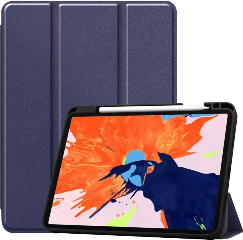 iPad Pro 12.9" (2022 / 2021 / 2020 / 2018) Tri-Fold Skinndeksel med Apple Pencil Holder Blå
