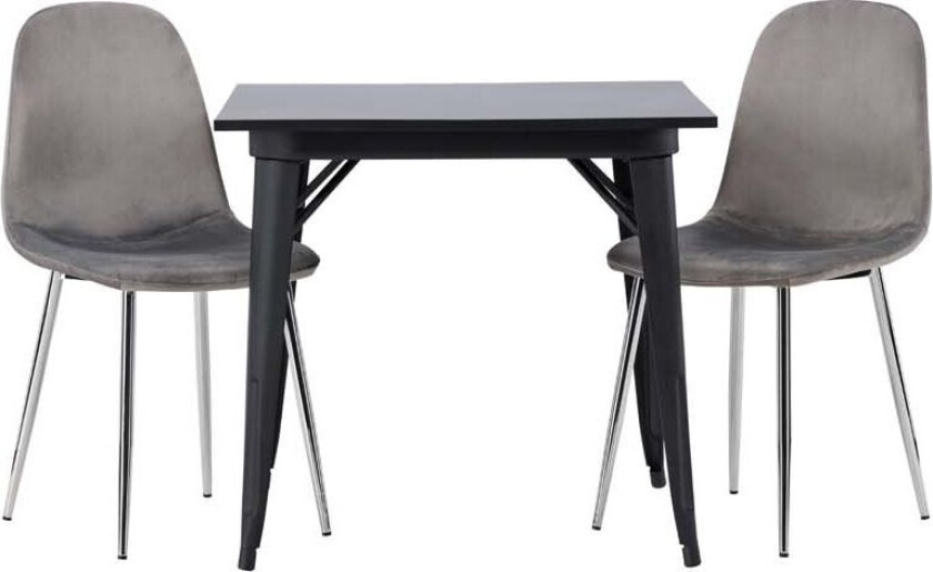 Tempe spisegrupper bord svart og 2 Eva stoler grå.