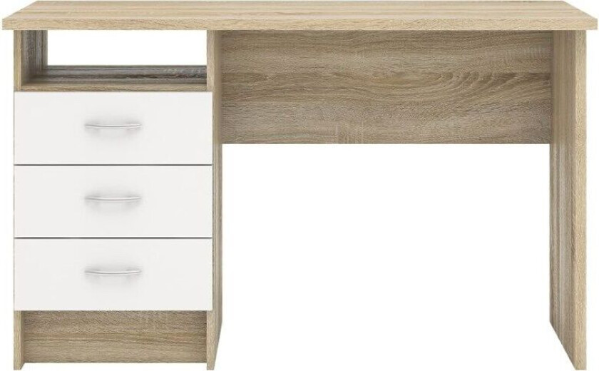 Fula skrivebord 3 skuffer eik struktur dekor og hvit.