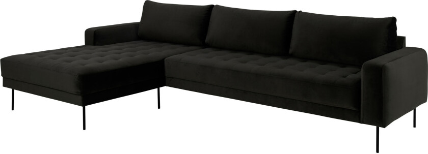 Rouge 2,5 -seters sofa med sjeselong og svarte ben. Gråbrun Venstre sving