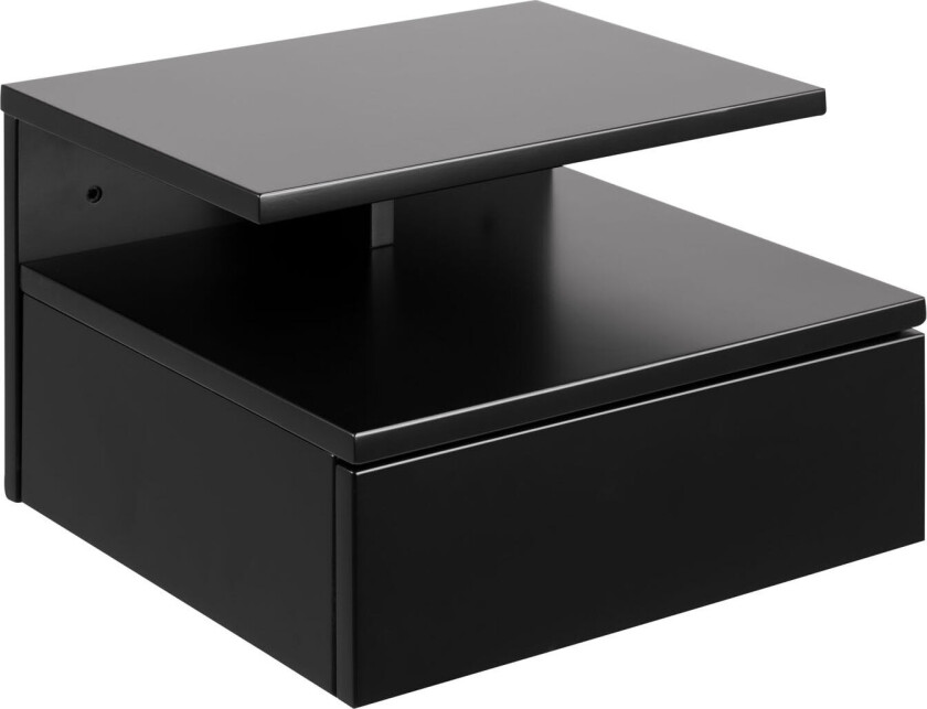 Ashlan nattbord vegghengt med 1 hylle, 1 skuff svart.