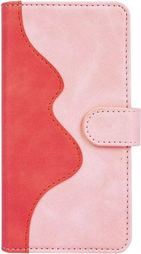 iPhone 15 Pro Flerfarget Flip Deksel i Skinn med Kortholder - Rosa / Rød