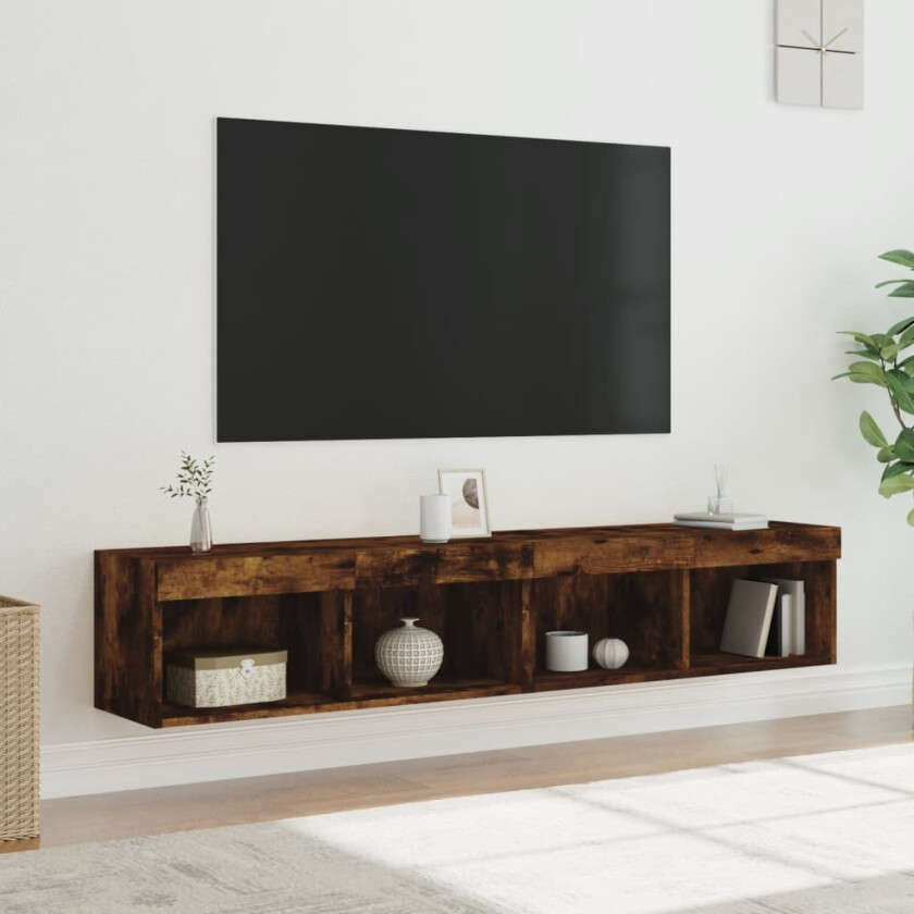 TV-benker med LED-lys 2 stk røkt eik 80x30x30 cm