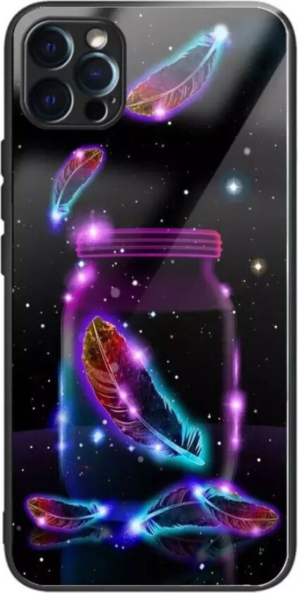 iPhone 14 Pro Deksel m. Glassbakside - Neon / Fjær