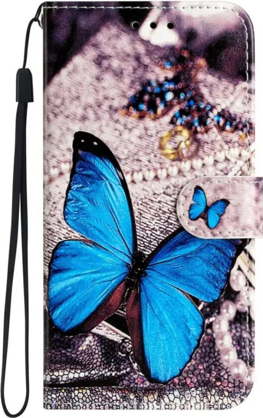 Samsung Galaxy S24 Kunstskinn Flipdeksel m. Lommebok og Stropp - Blå Sommerfugl