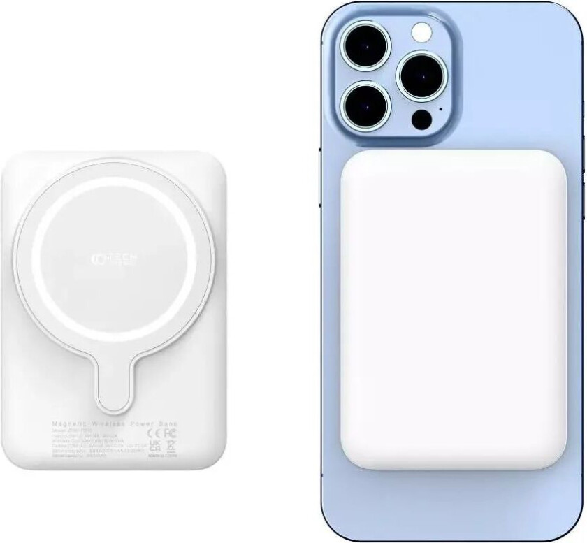 Tech-Protect Trådløs Powerbank 5000 mAh - MagSafe Kompatibel - Hvit