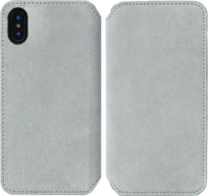 Broby Slim Wallet iPhone XS/X Semsket Skinn Flip Deksel med Lommebok- Grå