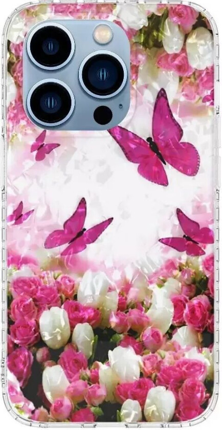 iPhone 14 Pro Fleksibelt Plast Deksel med - Dansende Sommerfugler