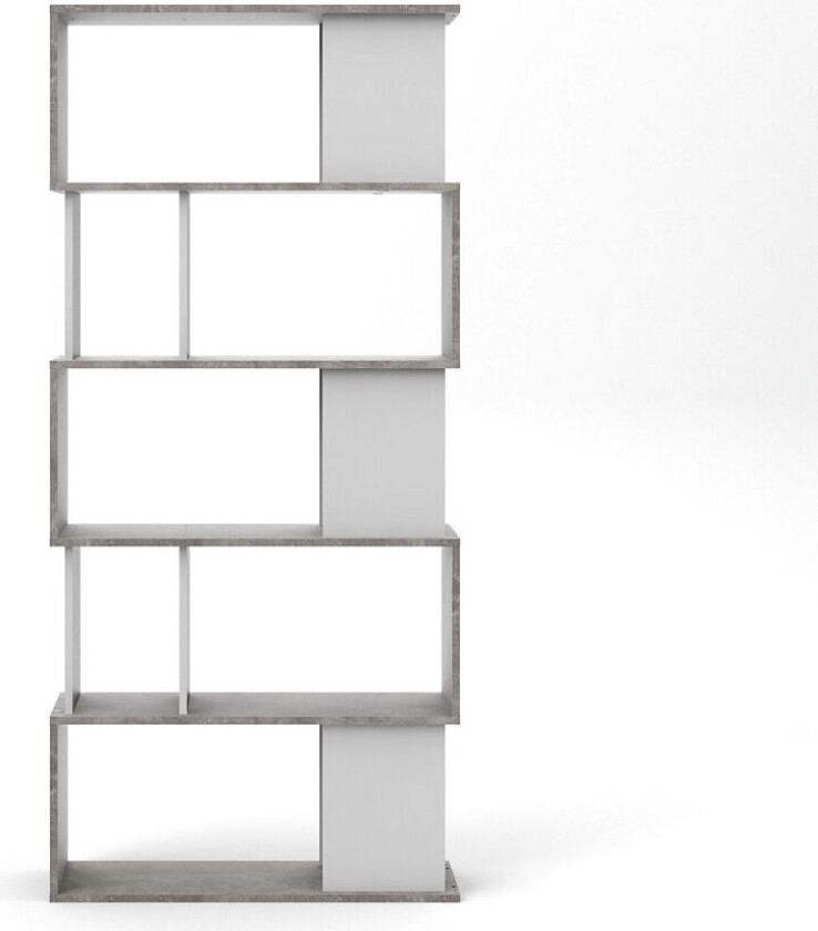 Magda hylle bokhylle med 5 hyller, betong dekor,hvit.