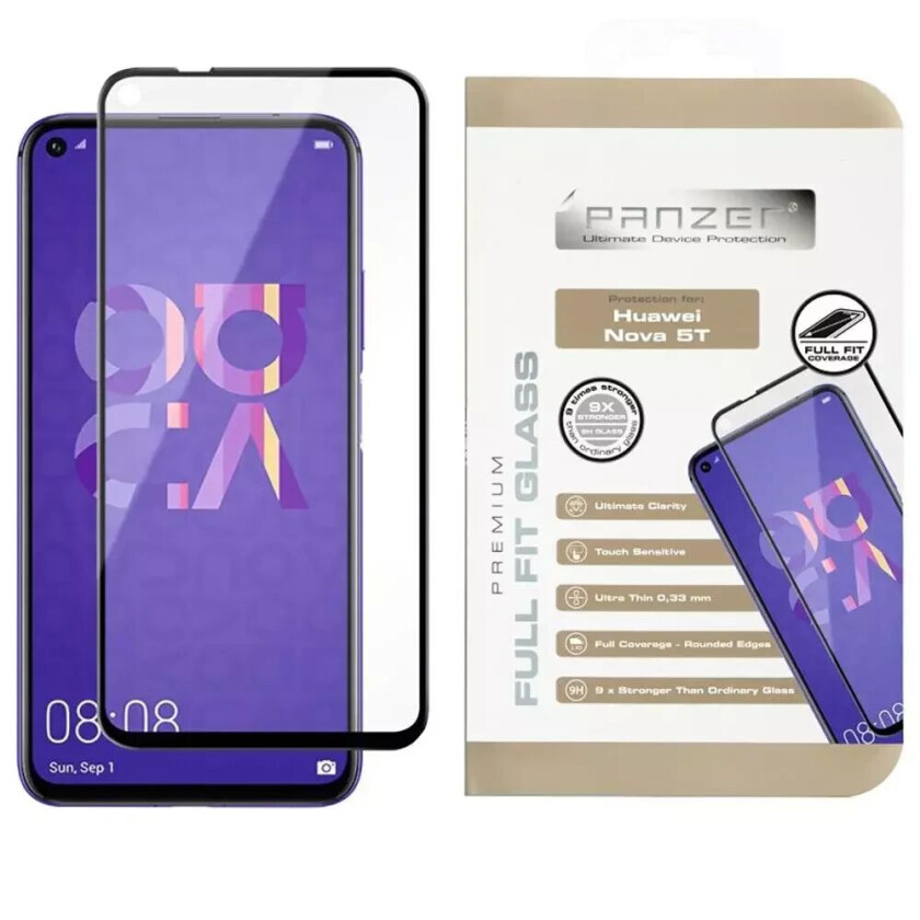 PANZER Huawei Nova 5T PANZER Premium Full-Fit Glass - Svart Ramme