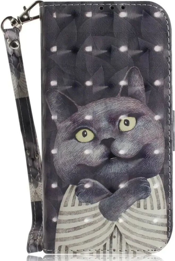 Samsung Galaxy A25 (5G) Kunstskinn Deksel m. Trykk & Stropp - Glad Katt