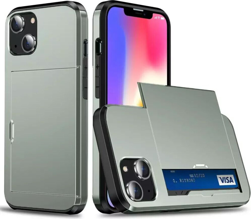 iPhone 15 Drop Proof Deksel m. Lommebok - Army Grønn