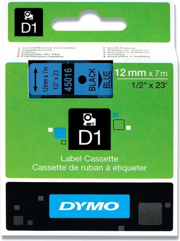 Dymo Tape D1 12mm Svart/blå