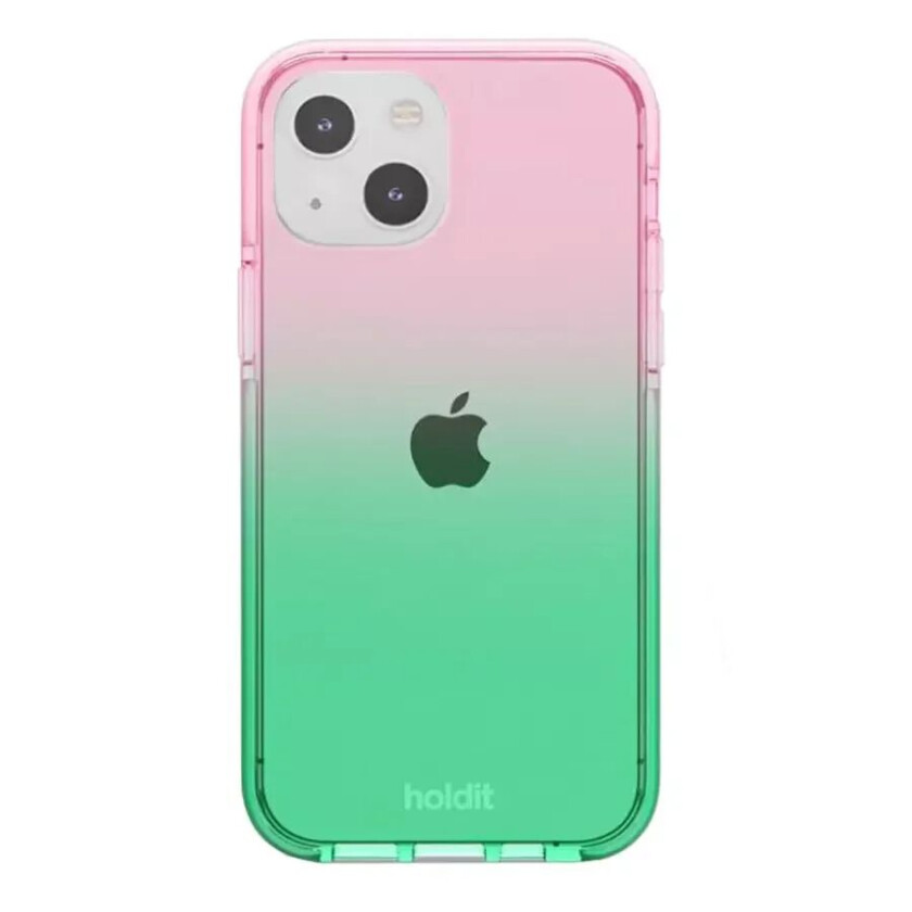 Holdit iPhone 13 Seethru Gradient Deksel - Grass Green / Bright Pink