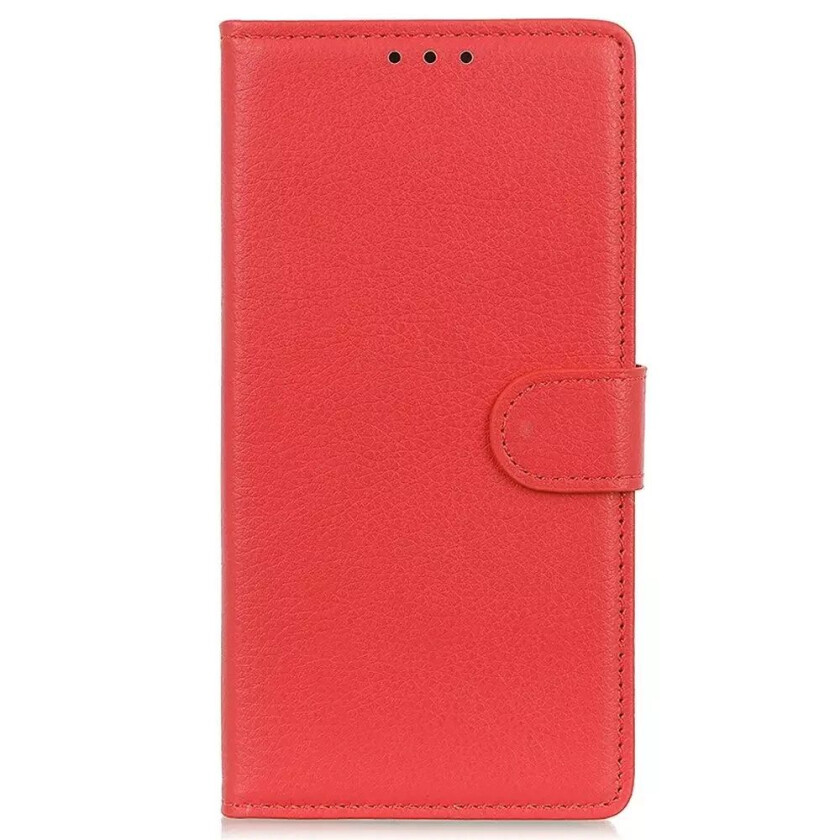 iPhone 15 Plus Litchi Skinn Deksel m. Lommebok - Rød