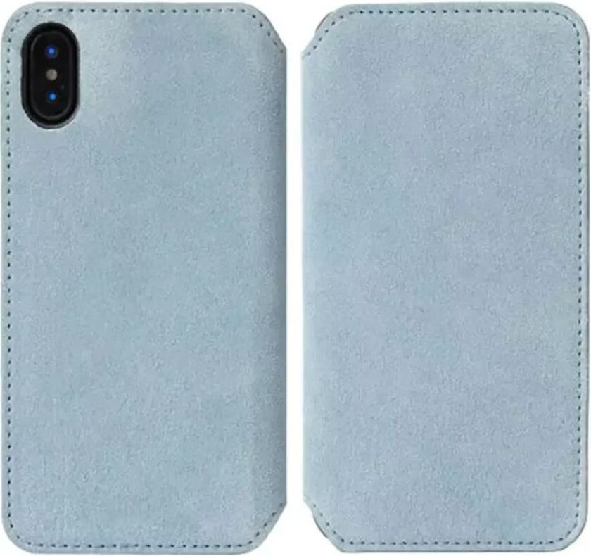 Broby Slim Wallet iPhone XS Max Semsket Skinn Flip Deksel med Lommebok - Blå