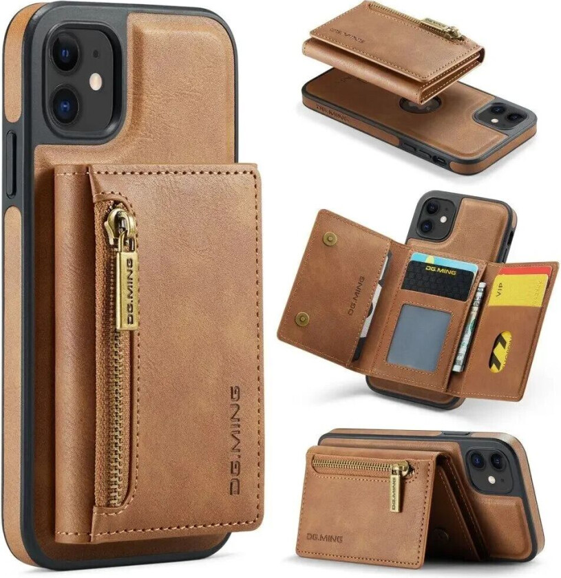 iPhone 11 Skinndekket Plastdeksel med Magnetisk Avtakbar Lommebok - Lysebrun