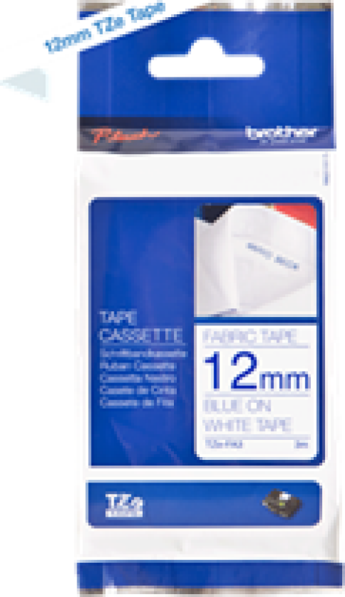 Tape 12mm Tze-fa3 Stoff Hvit/bl�