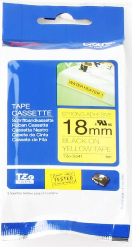 Tape 18mm Tze-s641 Svart/gul Ekstra Sterk
