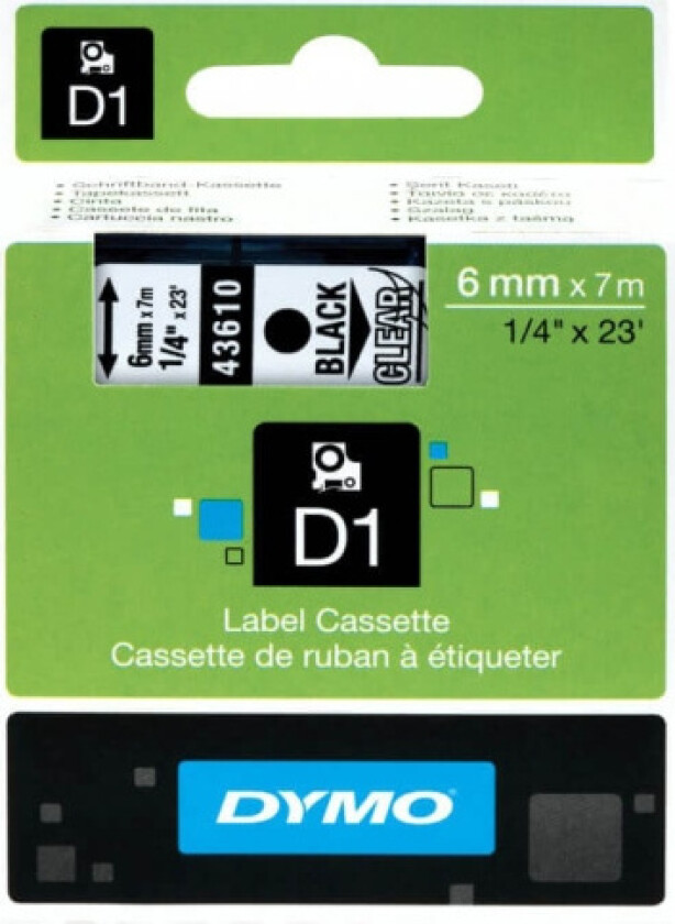 Dymo Tape D1 6mm Svart/gjennomsiktig