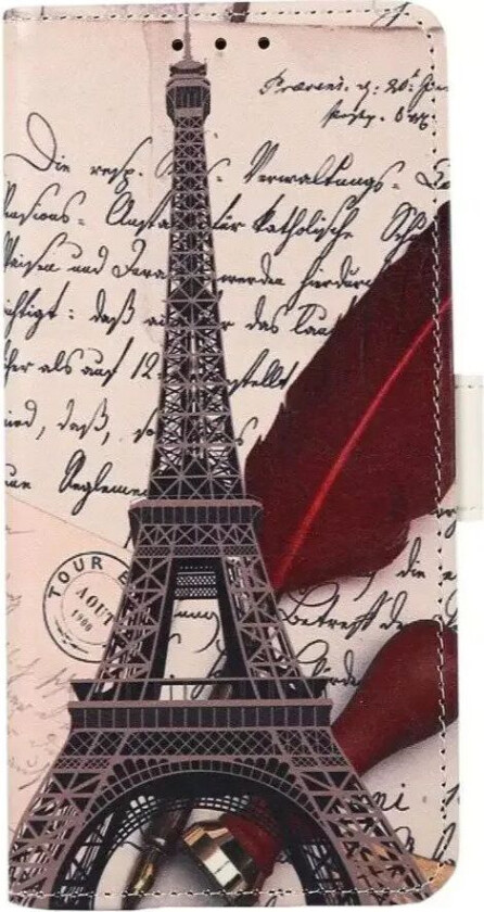 iPhone 13 Pro PU-Skinn Flip Deksel med Lommebok - Eiffel Tårn og Fjer