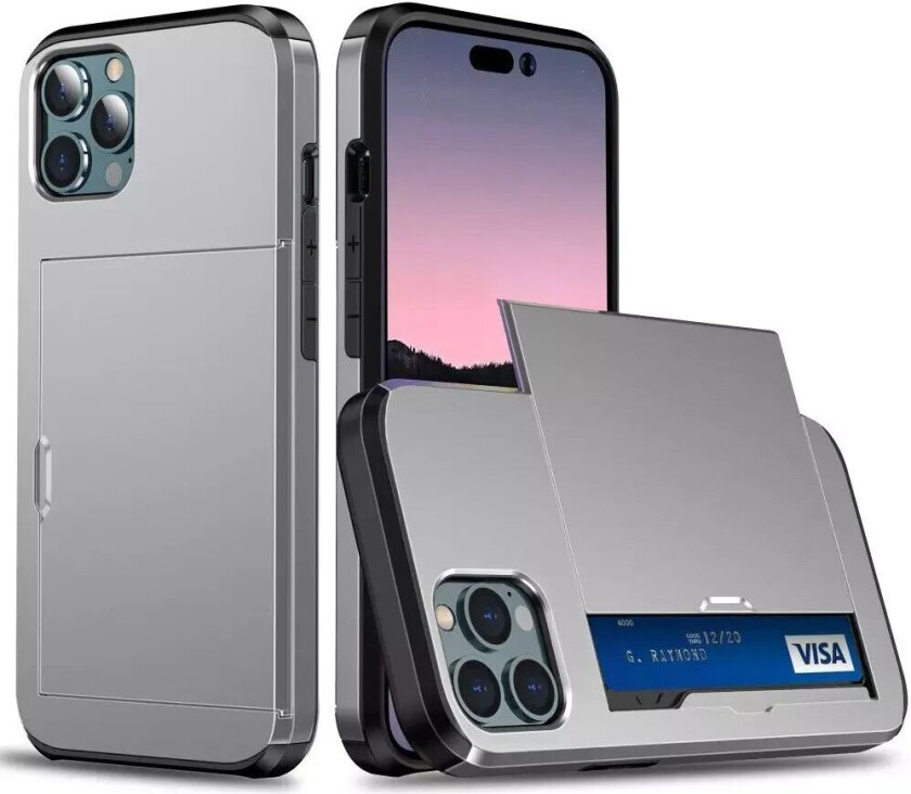 iPhone 15 Pro Drop Proof Deksel m. Lommebok - Grå