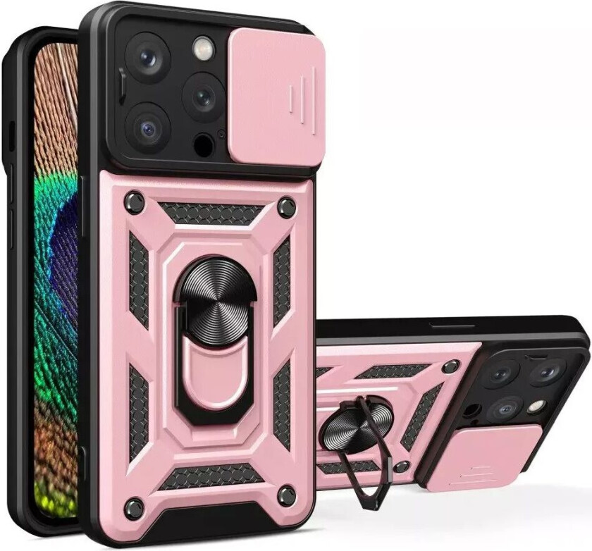 iPhone 15 Pro Bakdeksel med Magnetisk Kickstand Og Cam Slider - Rose Gold