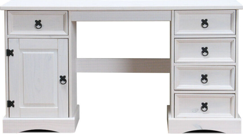 New Mexico skrivebord bredde 141 cm, høyde 76 cm med 5 skuffer og 1 dør hvit/voks.
