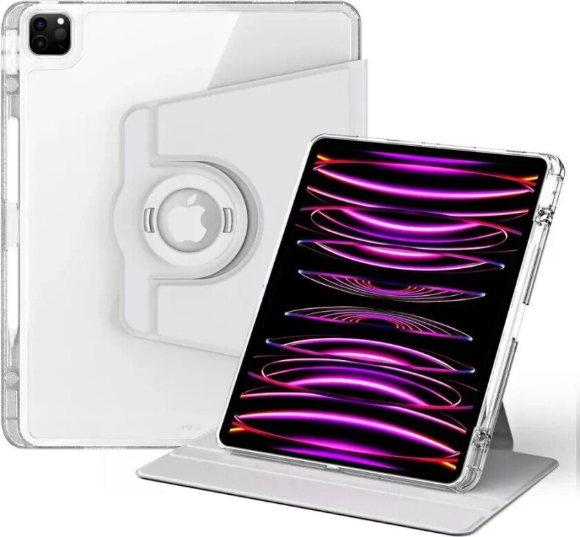 iPad Pro 12.9" (2022 / 2021 / 2020 / 2018) 2 i 1 Hybrid Flip Deksel m. Pennholder og Kameralinsebeskytter - Grå / Gjennomsiktig