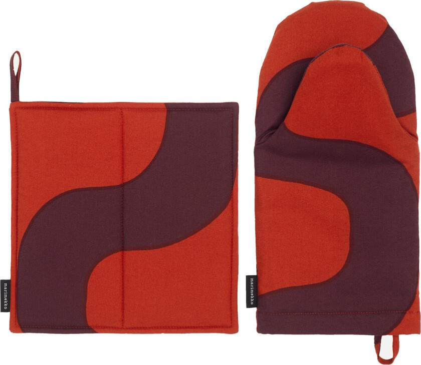 Seireeni grytevotte og gryteklut sett 2 deler Red-burgundy