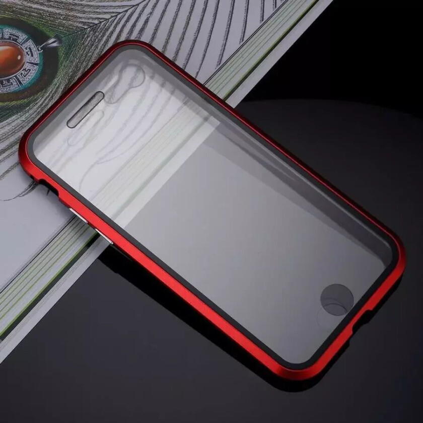 iPhone SE (2022/2020)/8/7 360⁰ Magnetisk Deksel m. Glass Foran & Bak - Rød / Svart