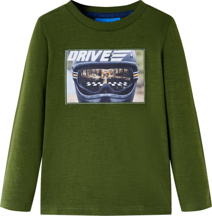 T-skjorte for barn med lange ermer mørkekaki 116