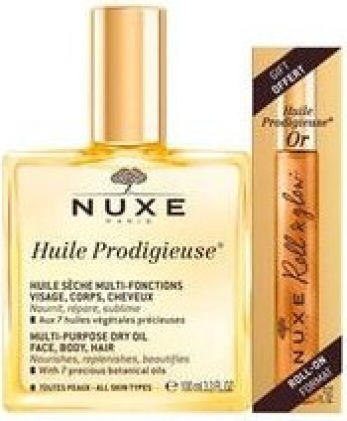 Huile Prodigieuse® Multi-Purpose Dry Oil Spray + Roll & Glow Shimmer Roll-On, 100 ml + 8 ml