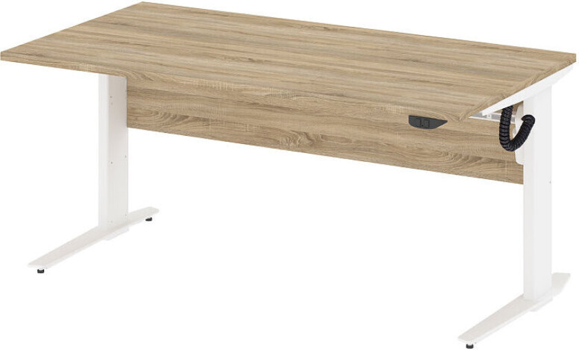 Prisme skrivebord A elektronisk heve/senke eik struktur dekor og hvit.