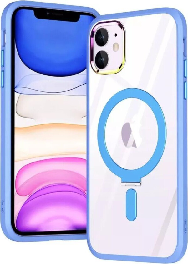 iPhone 11 Fleksibelt Plast Deksel med Magnetisk Stativ Ring - MagSafe-Kompatibel - Gjennomsiktig / Blå
