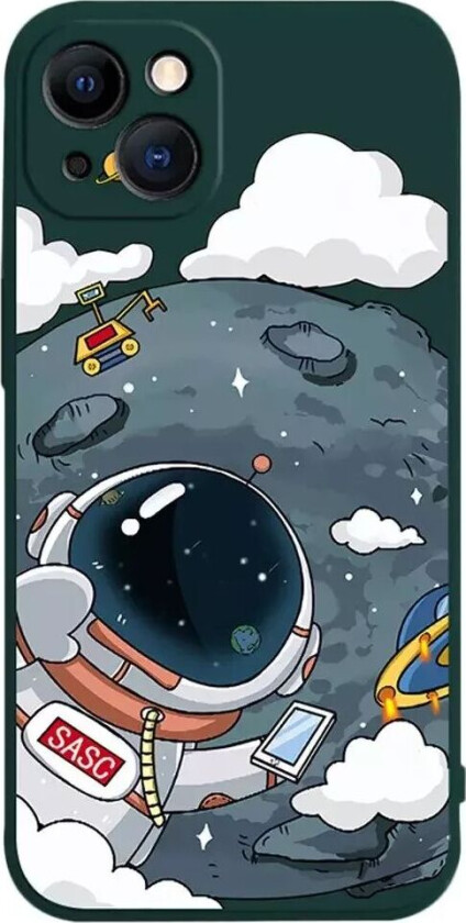 iPhone 14 Plus Fleksibelt Deksel av Plast med Trykk - Astronaut På Månen / Grønn