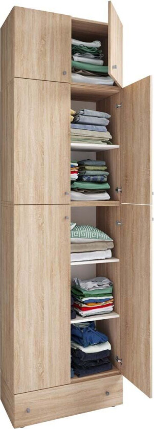 LonaXXL garderobeskap 6 dører 1 skuff eik dekor.