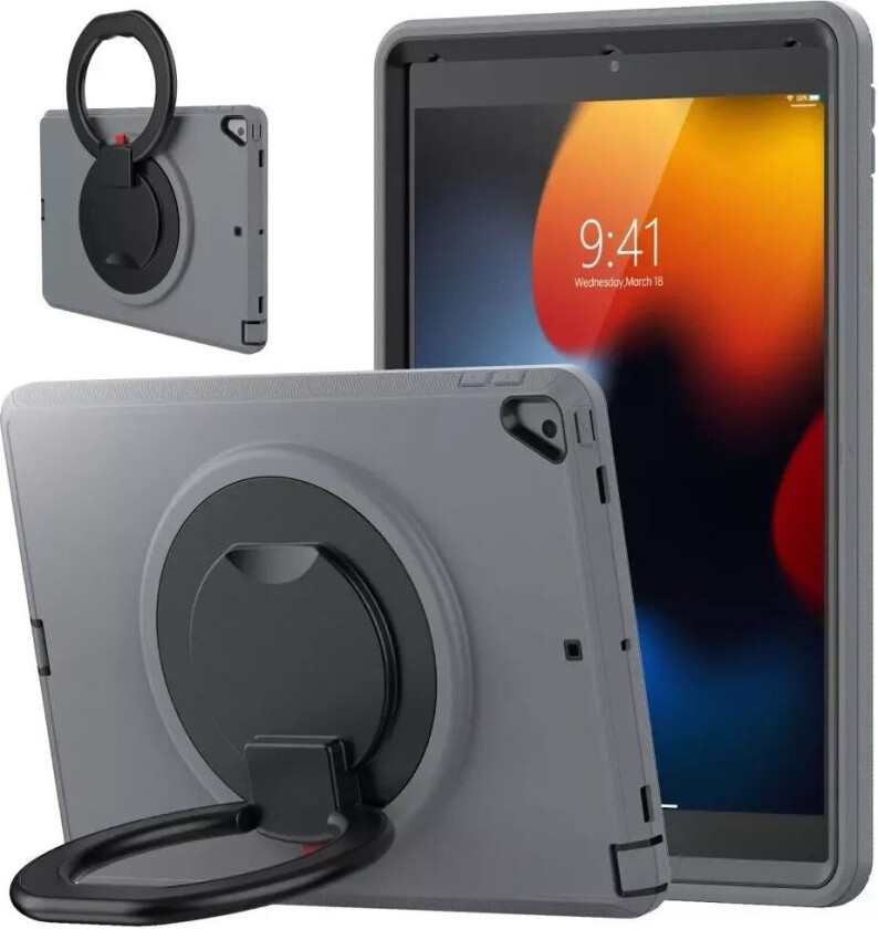iPad 10.2 (2021 / 2020 / 2019) Håndverker Deksel med Stativ og Håndholder - Grå