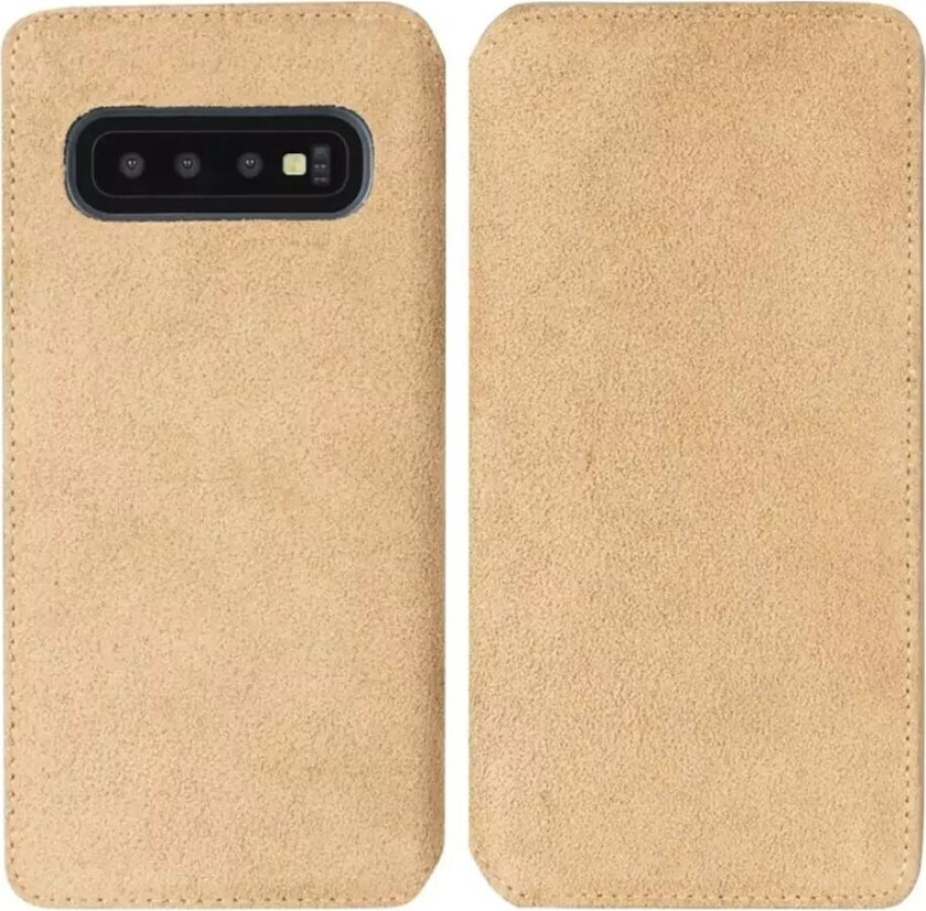 Broby Slim Wallet Samsung Galaxy S10+ (Plus) Semsket Skinn Flip Deksel med Lommebok - Beige