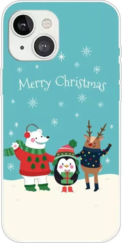 iPhone 13 Fleksibelt Bagside Plast Jul Deksel - Merry Christmas - Venner i Snøen